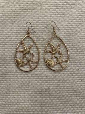 Gold Starfish & Shell Teardrop Earrings